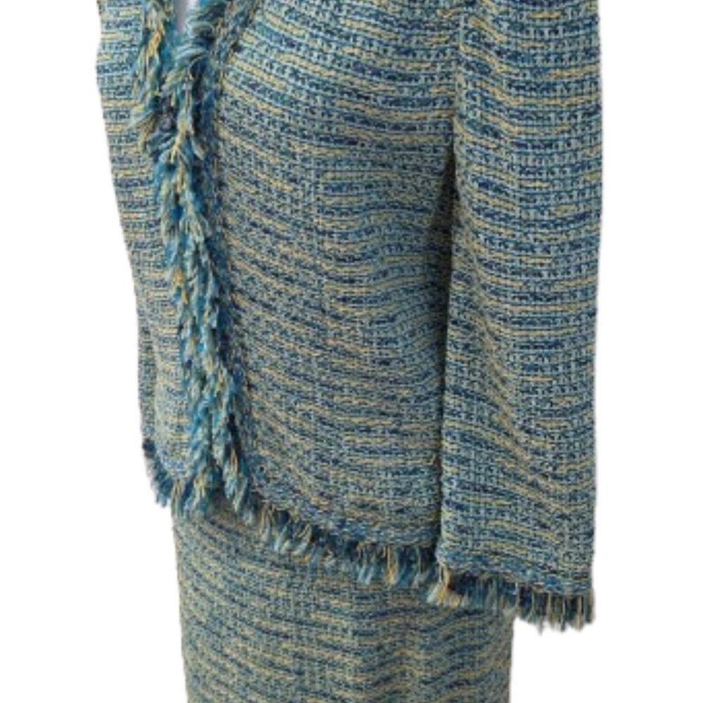 St. John Couture Skirt Suit Size 10 Multicolor Aqua Blue Green Tweed - Picture 7 of 14